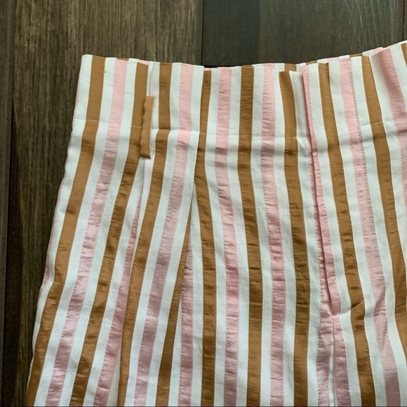 FRAME Pleated Pink Striped High Waisted Shorts Copper Multi Sz 2 - Picture 6 of 10
